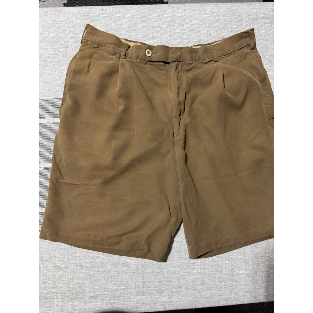 Tommy Bahama 18th Hole Mens Brown Silk Lyocell Pleated Golf Shorts Size 35